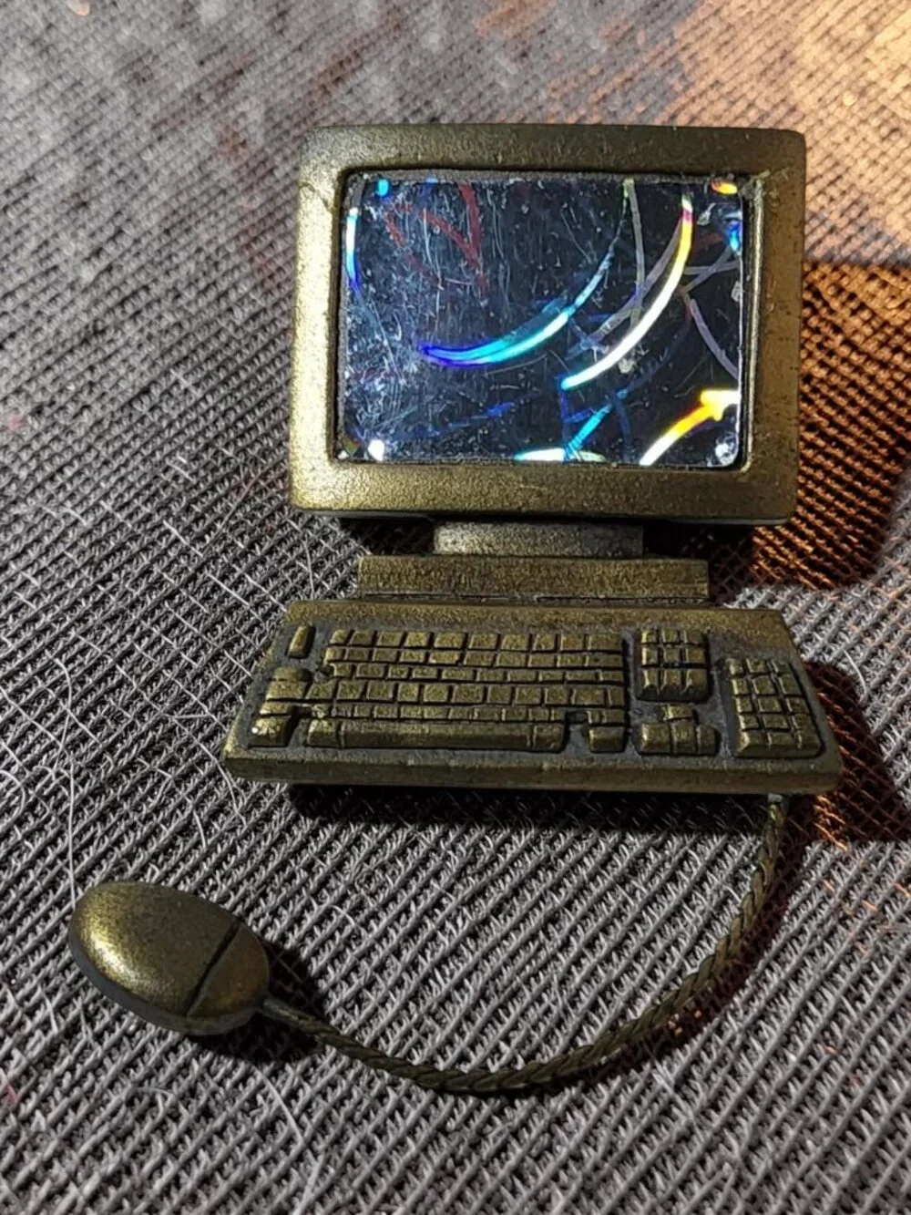 vintage jj jonette iridescent pewter computer with mouse brooch